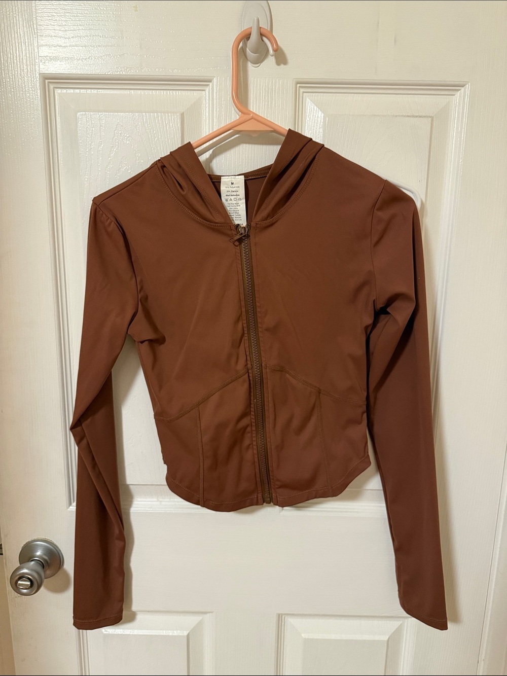 Fitted Brown Hoodie Workout Jacket